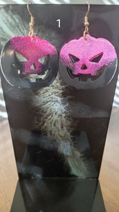 Boucles d'oreilles halloween rose et noir